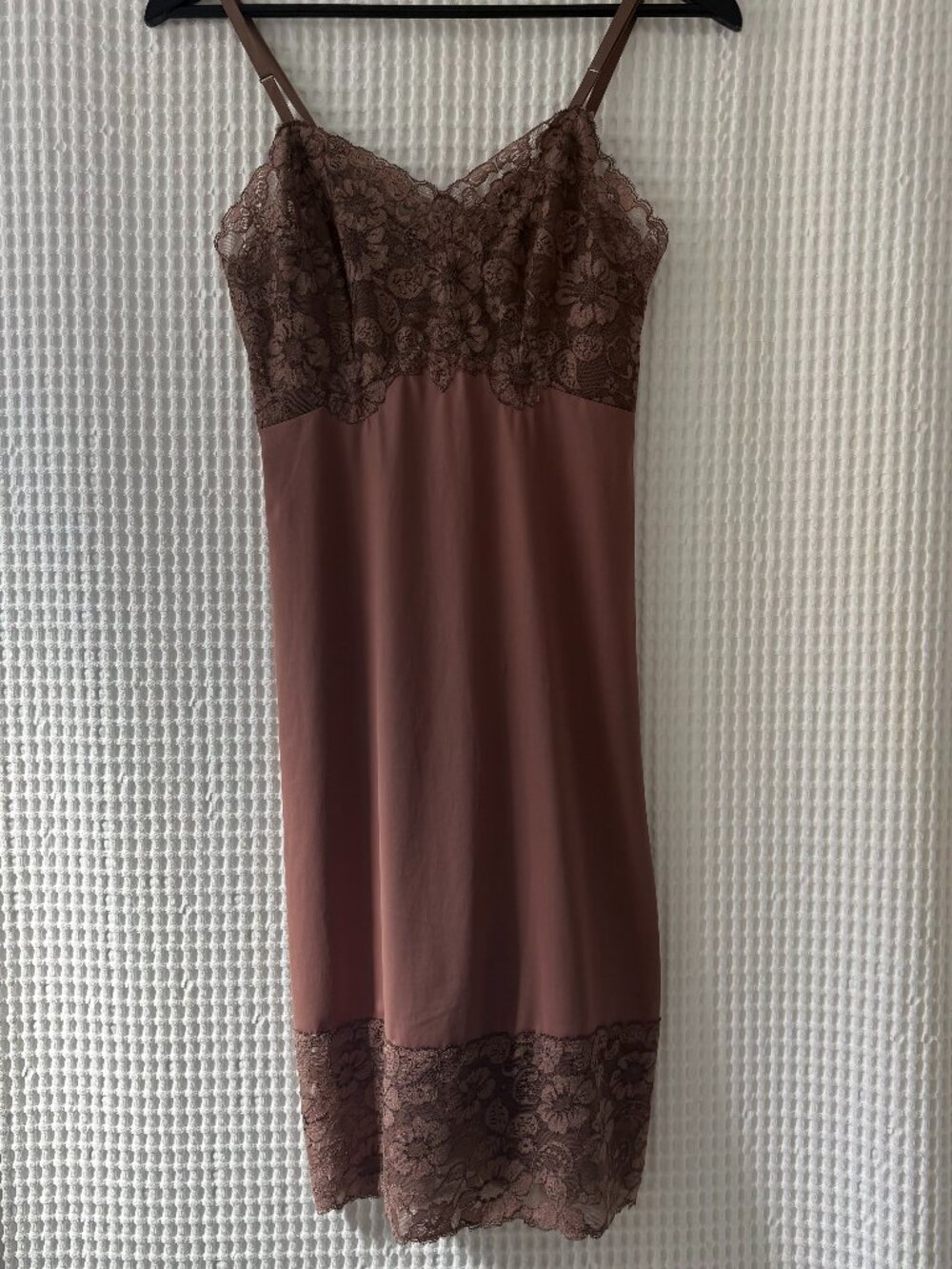 Vintage Van Raalt cocoa brown lacy nylon slip dress coquette glam vamp size 32